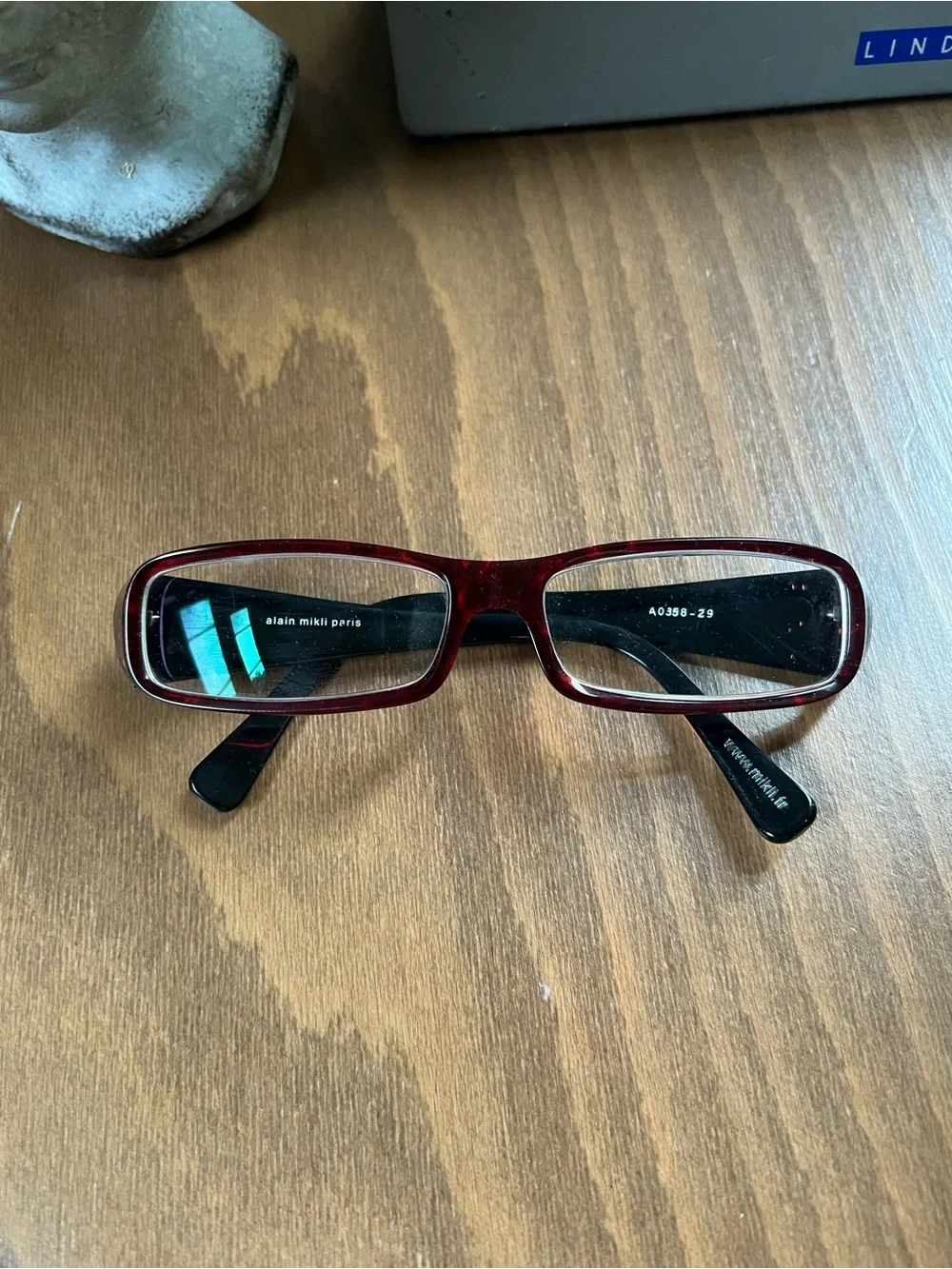 Alain Mikli vintage y2k Rectangular Glasses Frames Burgundy Red Black A0358-29